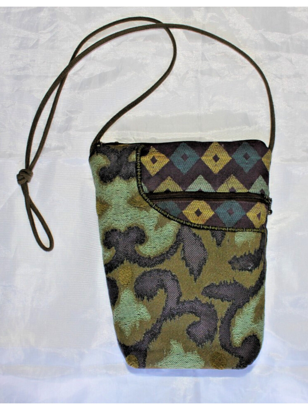 Maruca Design Woven Jacquard Tapestry Crossbody Bag Boho Geometric Olive Green